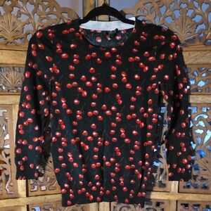 🌟 J. Crew Black Top with Red Cherry Design